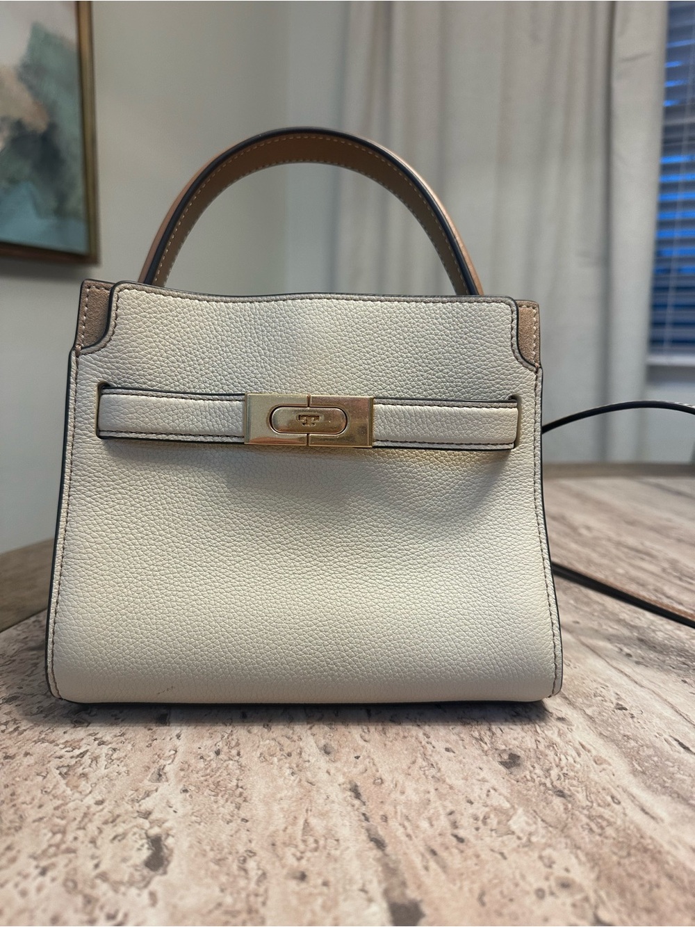 Tory Burch Cream Pebbled Leather Top-Handle Crossbody